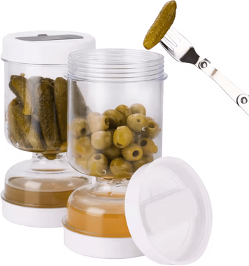 Inspire Curations OliveFlip Airtight Pickle Jar With Strainer & Olive Storage Container light Grey