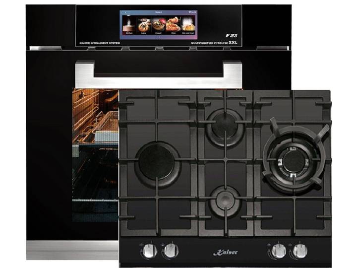 Kaiser Küchengeräte Backofen-Set EH 6344+KCG 6394, mit 1-fach-Teleskopauszug, Elektro Backofen, TFT Display,79L +Gaskochfeld 60 cm