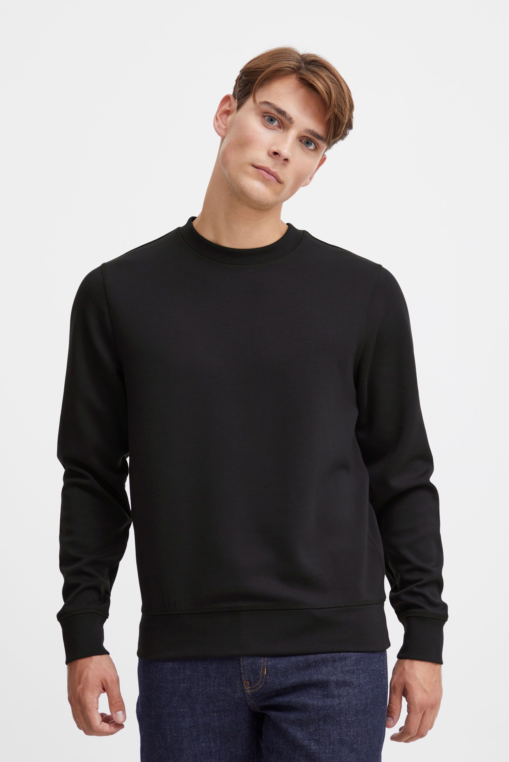 Longpullover CASUAL FRIDAY "Sweatshirt CFSebastian", Herren, Gr. S, schwarz (schwarz beauty), Obermaterial: 80% Viskose CV. 13% Polyester PES. 7% Elasthan EL., normal, Sweatshirts Longpullover