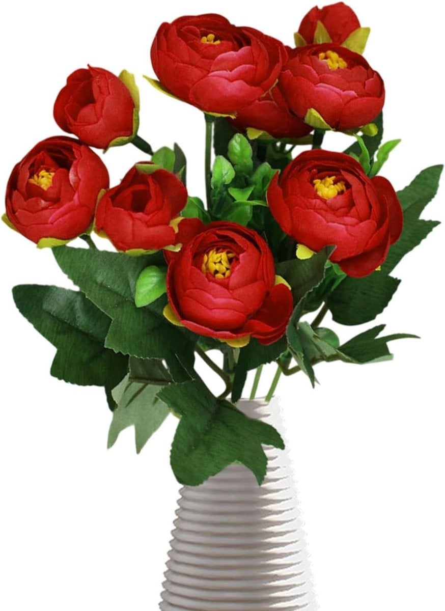 Rood zijdebloemen boeket met realistische details en 6 vorken