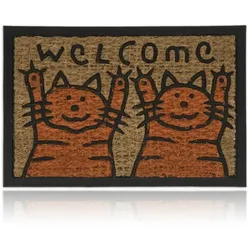 Relaxdays Fußmatte Kokos Katzen Hellbraun,Orange,Schwarz