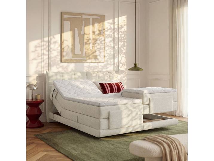 HABITAT - Lit électrique 160 x 200 cm en tissu - Crème - Aimie