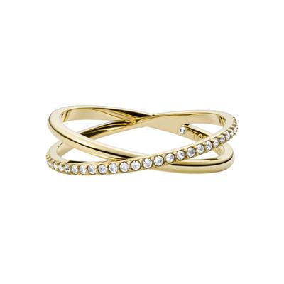 Fingerring FOSSIL "Schmuck Geschenk Edelstahl Ring ALL STACKED UP" Gr. 19, gold (gelbgoldfarben, kristallweiß), Fingerringe, Damen, 19, Edelstahl, 5,4mm, Fingerring, Mit Zirkonia (synth.)