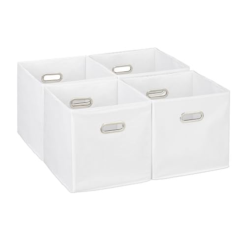 Relaxdays Set van 4 Opvouwbare Opbergmanden met Handvatten, Wit