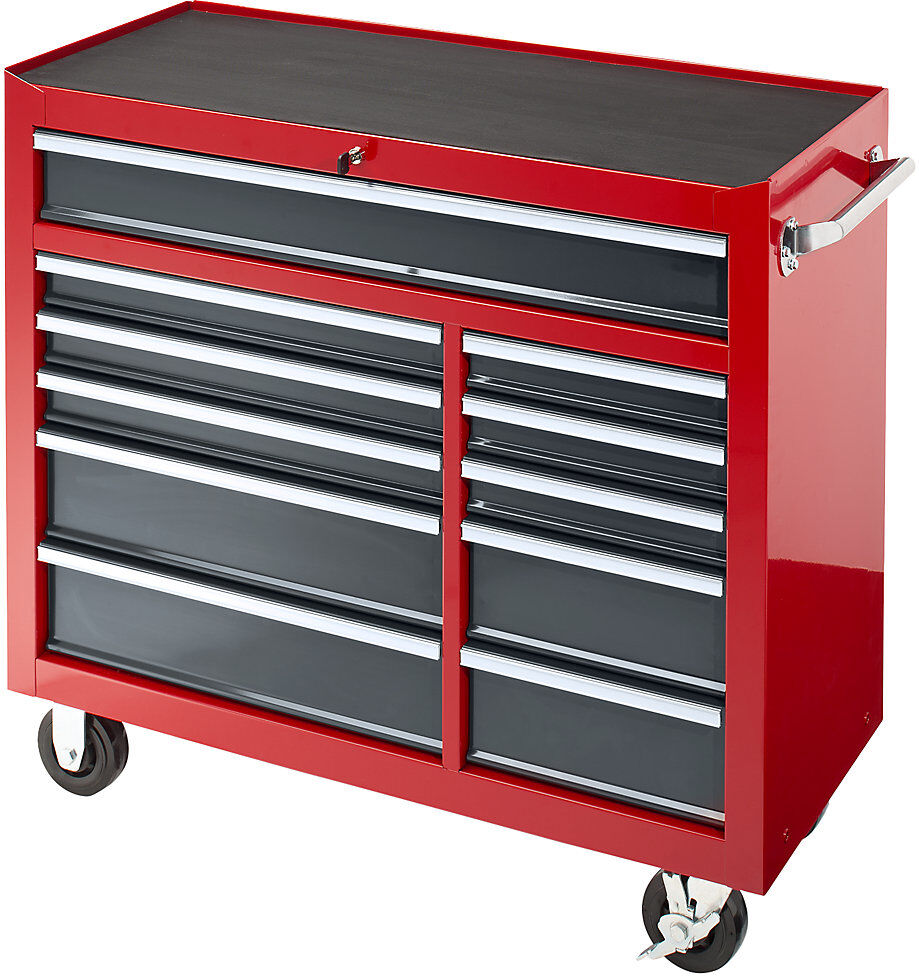 kaiserkraft Werkstattwagen, HxBxT 1007 x 1067 x 458 mm, 11 Schubladen, rot