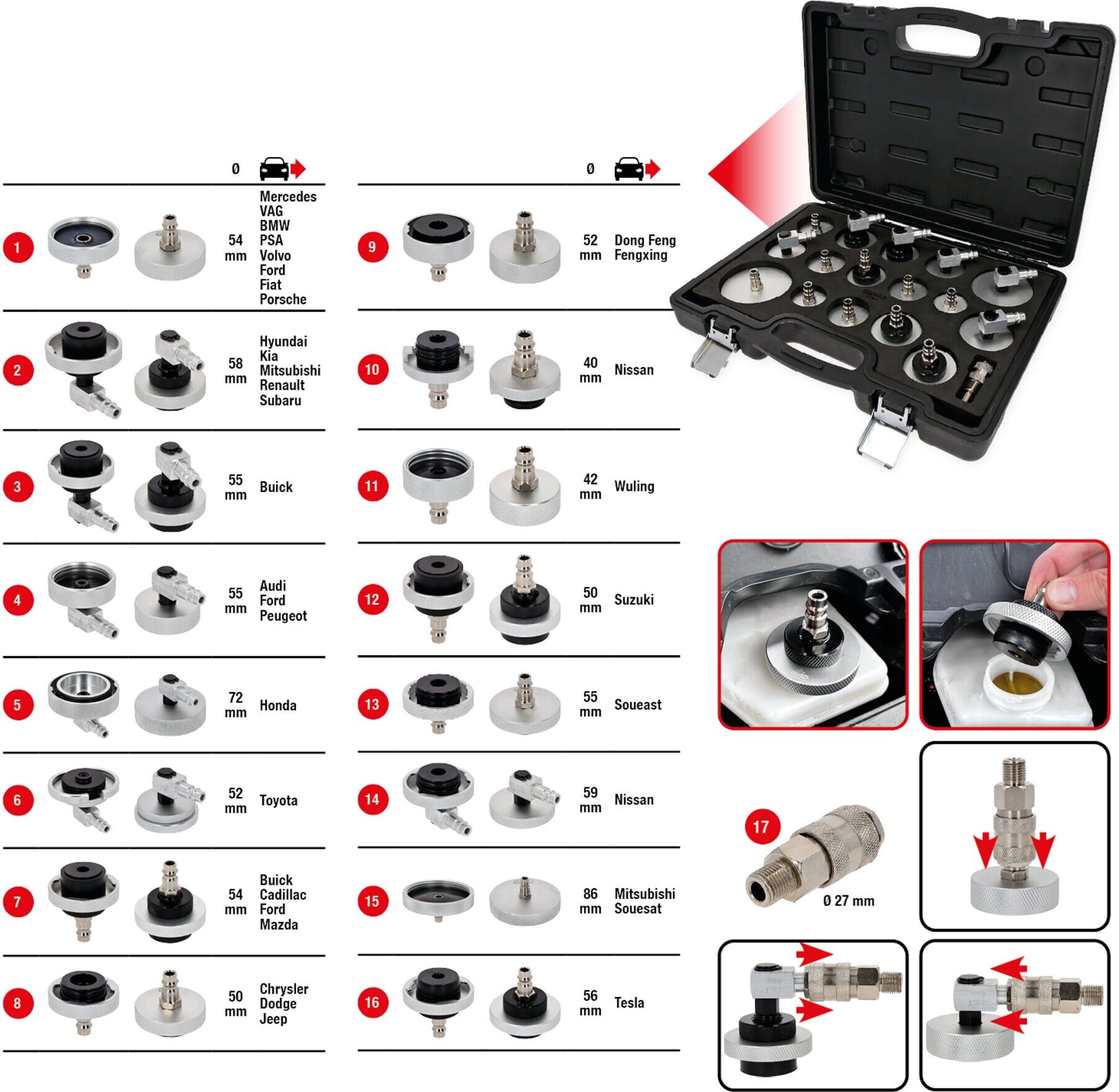 KS Tools Universal-Entlüfterstutzen-Adapter-Satz zur Bremsenentlüftung, 17-tlg (160.0815)