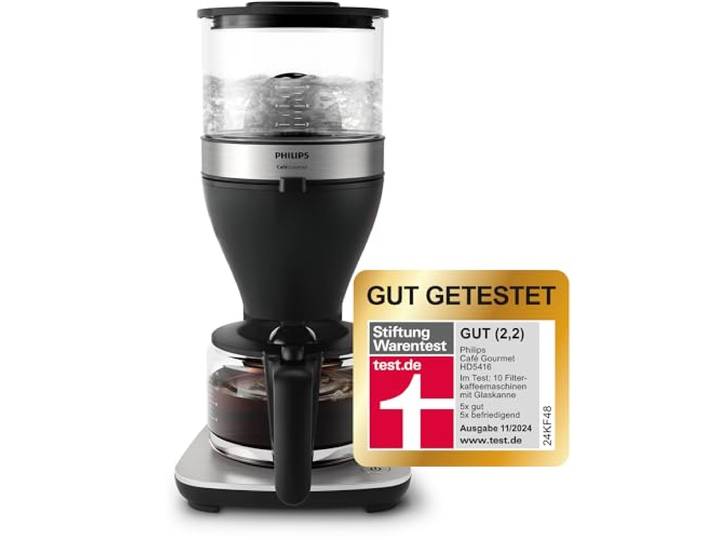 PHILIPS Filterkaffeemaschine, Schwarz, 1,25 L Fassungsvermögen Glaskanne, Tropf-Stopp, automatische Abschaltung, Direkt-Brüh-Prinzip, Warmhaltefunktion (HD5416/60)