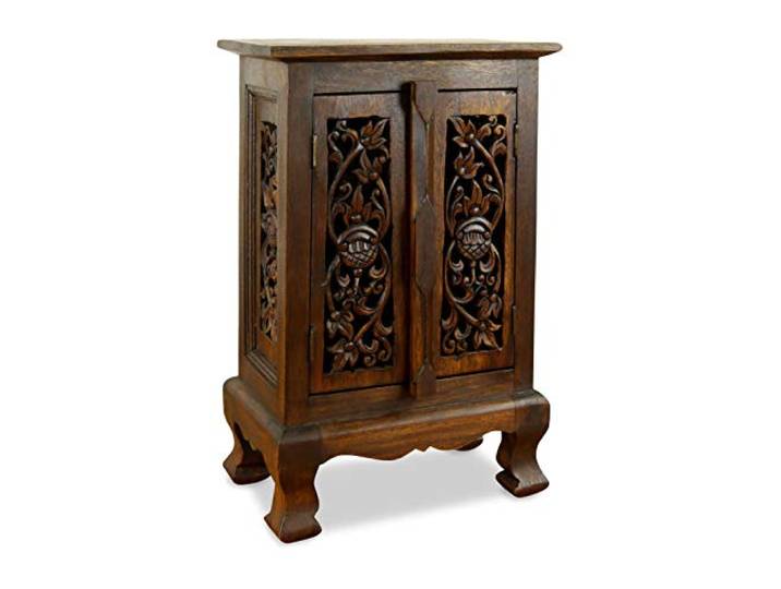 Kleiner Massivholzschrank mit eleganter Blumenschnitzerei, Kommode der Marke Asia Wohnstudio, Nachtschrank