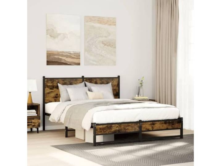 Stahlgestell Stabil Klassisch Schlafzimmer Stauraum 150x200 cm Braun Metallbett ohne Matratze Räuchereiche 150x200 cm Bettgestell mit Lattenrost Stahlbett Stabil Schlafzimmer Bett mit Kopfteil