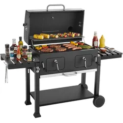 VEVOR Holzkohlegrill 0,50 m2 Kohlegrillwagen mit 2 Anhebbaren Holzkohleschalen und Klappbaren Seitentischen, Hitzebeständiger, Pulverbeschichteter Stahlgrill für Terrassen- und Gartenpartys