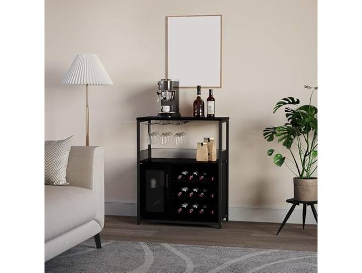 IDEALHOUSE Weinschrank mit LED, Weinregal Industrial Bar-Schrank Industrialer Wein-Barschrank mit LED-Beleuchtung, verstellbaren Weinregalen, Glashalter und Stauraum für Flaschen und Getränk