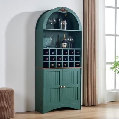 GREATPLANINC Arched Wooden Wine Bar Cabinet Liquor Bookcase