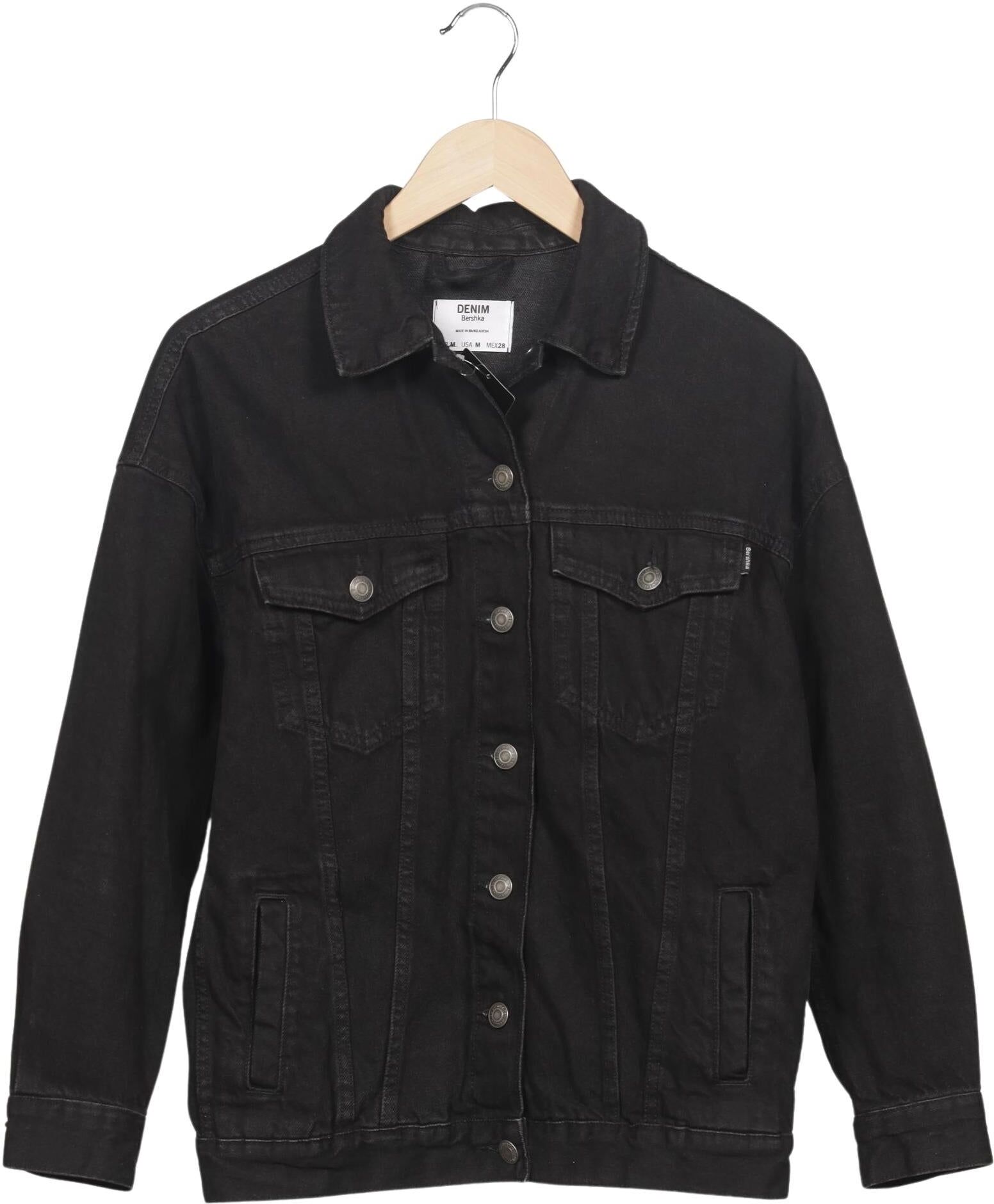 bershka Damen Jacke, Schwarz, Gr. M, Baumwolle - Second Hand