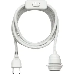 ledscom.de Textilkabel LEKA, Stecker, Schalter, weiß, 3 m, Lampen-Fassung, 1x E27 max. 60W
