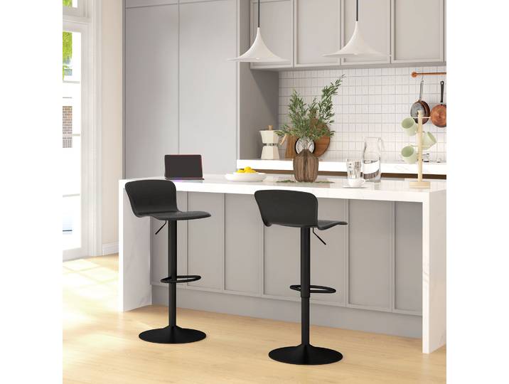 HOMCOM Lot 2 Tabourets Bar Réglables avec Dossier Noir