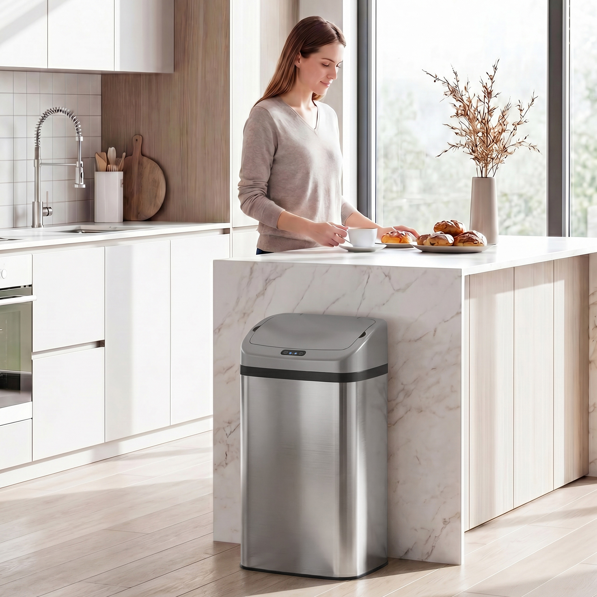 Homcom Pattumiera con Sensore da 48L a Chiusura Morbida, Superficie Anti-impronte, in Acciaio Inox, Argento   Aosom Italy
