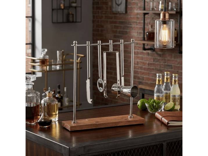 Ensemble de 4 accessoires cocktail en inox argenté 25x9x30 cm