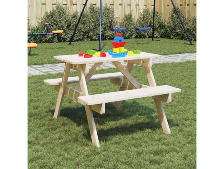 HFUDPOF Picknicktisch für 4 mit Schirmloch Massivholz Tanne mit Bänken Massivholz Tanne, A-Struktur, für Terrasse und Garten, mit integrierten Bänken, Schirmloch in Tischplatte