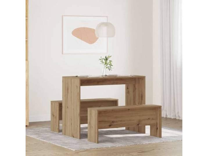Xolmizyn 3-TLG. Esstisch-Set mit 2 Bänken Artisan-Eiche Holzwerkstoff Platzsparend, Modernes Design, Robuste Bauweise, Pflegeleichte Oberfläche
