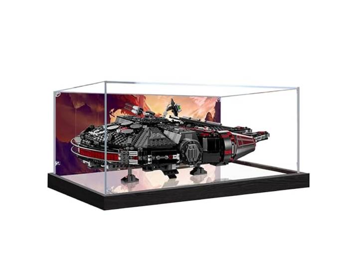 Acryl-Vitrine für Lego 75389 Dark Millennium Falcon Modell, 3 mm staubdichte Schaukasten, Vitrine kompatibel mit Lego 75389 (Modell nicht im Lieferumfang enthalten) (Hintergrund Build A)