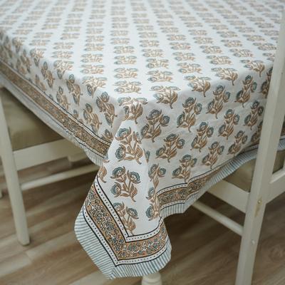 Fabdivine Handmade Block Print Cotton Table Cover Farmhouse Dining Kitchen Decor Gift