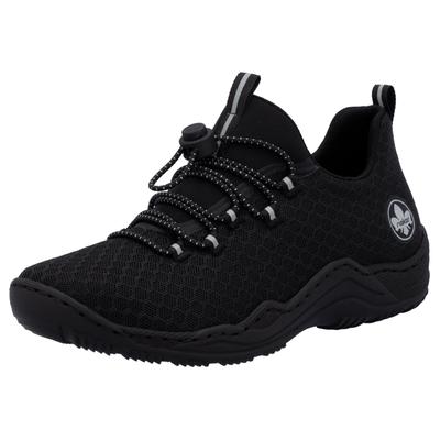 Slip-On Sneaker RIEKER, Damen, Gr. 43, schwarz, Synthetik, Textil, Schuhe Halbschuh Sneaker low Slip-on-Sneaker, Outdoor Schuh, Schlupfschuh, Slipper mit praktischem Schnellverschluss