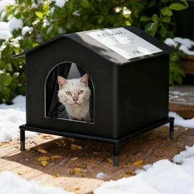 Uplift Essentials All Season Waterproof Outdoor Cat Shelter Insulated Thermal Stray Pet House With Heavy Duty Supporting Kickstand black With Bracket m