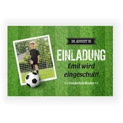 Einladungskarte Einschulung: Fußball mit Foto in Grün