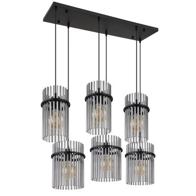 GLOBO LIGHTING Pendelleuchte "GORLEY", schwarz (schwarz matt), 6, H: 125cm, 1 Stk., Leuchten, Design Glasstäbe, Deckenlampe, Wohnzimmer, Esszimmer, Hängelampe, Pendelleuchte