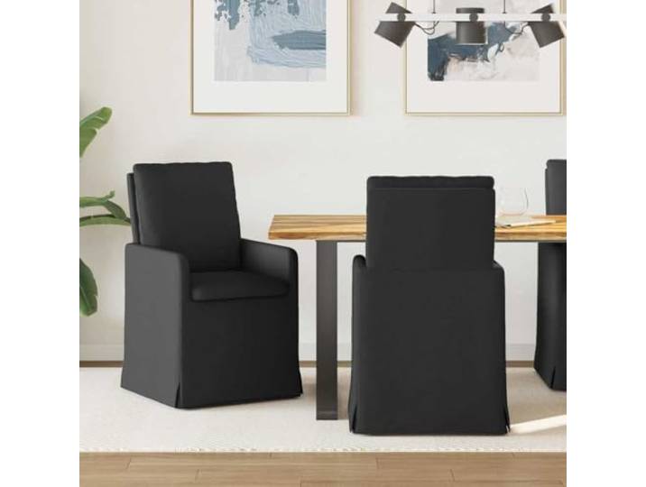KTHLBRH 2er Set Esszimmerstühle mit Rollen, Stoff Schwarz, 57 x 67 x 98 cm Stoffbezug weich, Metall- und Sperrholzrahmen, Rollen integriert, moderne Optik, ergonomische Form