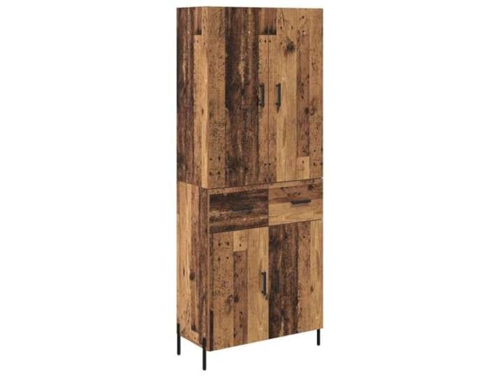 Fisinber Highboard Altholz Optik Holzwerkstoff 69,5x34x180 cm Platzsparender Wand-Schrank fürs Wohnzimmer mit 2 Türen und 2 Schubladen in stilvoller Altholz-Optik.