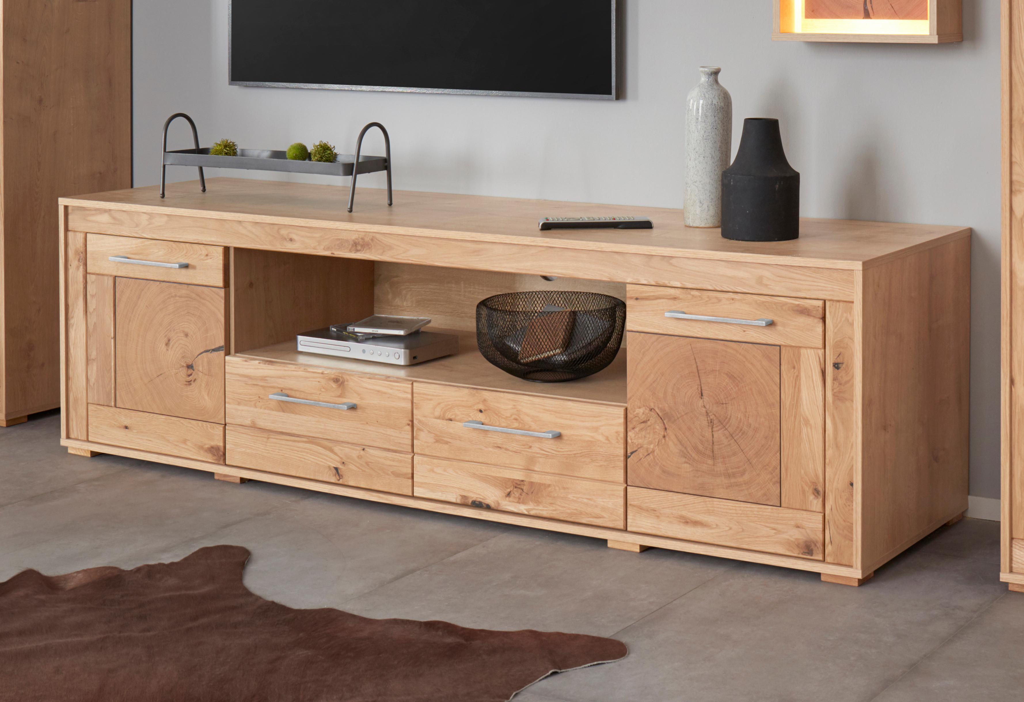 Lowboard VOGL MÖBELFABRIK, braun (eichefarben chalet, wildeiche massiv), B:184cm H:55cm T:50cm, Sideboards, Lowboard, Breite 184 cm eichefarben chalet, wildeiche massiv B/H/T: 184cm x 55cm x 50cm