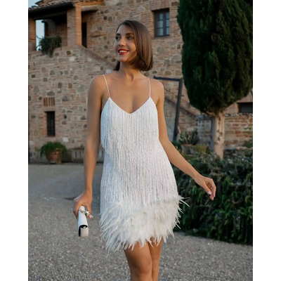 2024 Summer Fashion Dress, Colorful Sequins Feather Patchwork, Sleeveless Women's Dress, Amazon Direct Sales l white