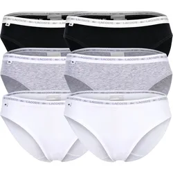 LACOSTE Damen Slips, 6er Pack - Brief, Unterwäsche, Cotton Stretch, Logobund, einfarbig Schwarz/Grau/Weiß / XS