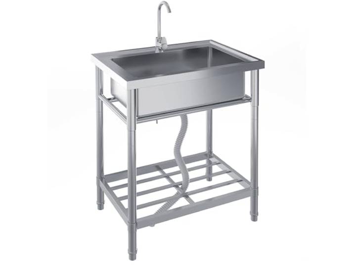 Edelstahl Spültisch, Freistehende Küchenspüle 1 Becken, 71x51x86CM Gewerbliche Spülbecken Mit Wasserhahn Kalt Und Warmwasserschläuchen, Für Waschküche Outdoorküche Gastro Geschäft Restaurant