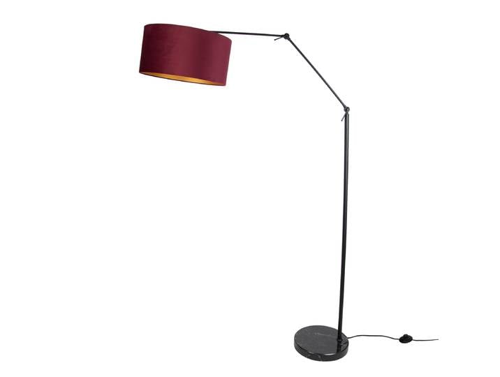 Lampadaire noir réglable avec abat-jour rouge et intérieur doré