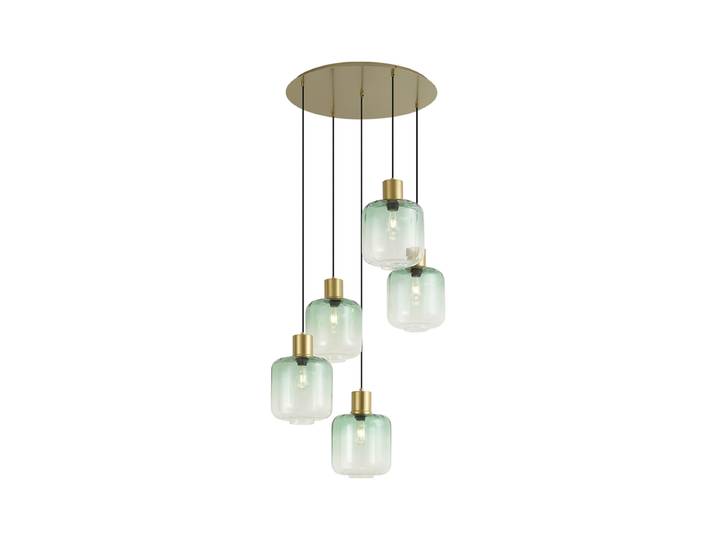 Suspension Chic Hôtel Laiton avec Verre Bleu et Vert 5 Lumières -