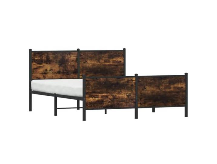 KTHLBRH Bettgestell aus Metall, Eichenholz, Rauchgrau, 160 x 200 cm Gestell aus Stahl, Lattenrost inklusive, Bodenabstand 26 cm, ohne Matratze