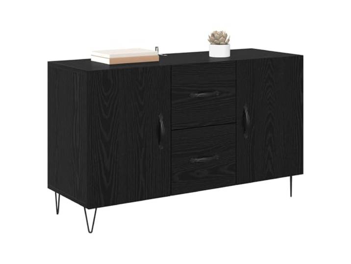 KTHLBRH Sideboard Eiche schwarz 100 x 36 x 60 cm Holz mehrschichtig Mit Schubladen und Türen, Metallbeinen, modernes Design, für Esszimmer
