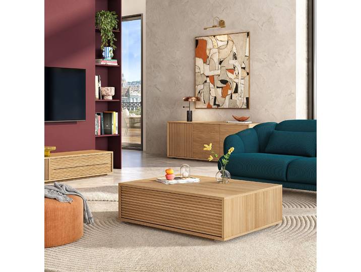 HABITAT - Table basse avec rangements en chêne - Naturel - Max