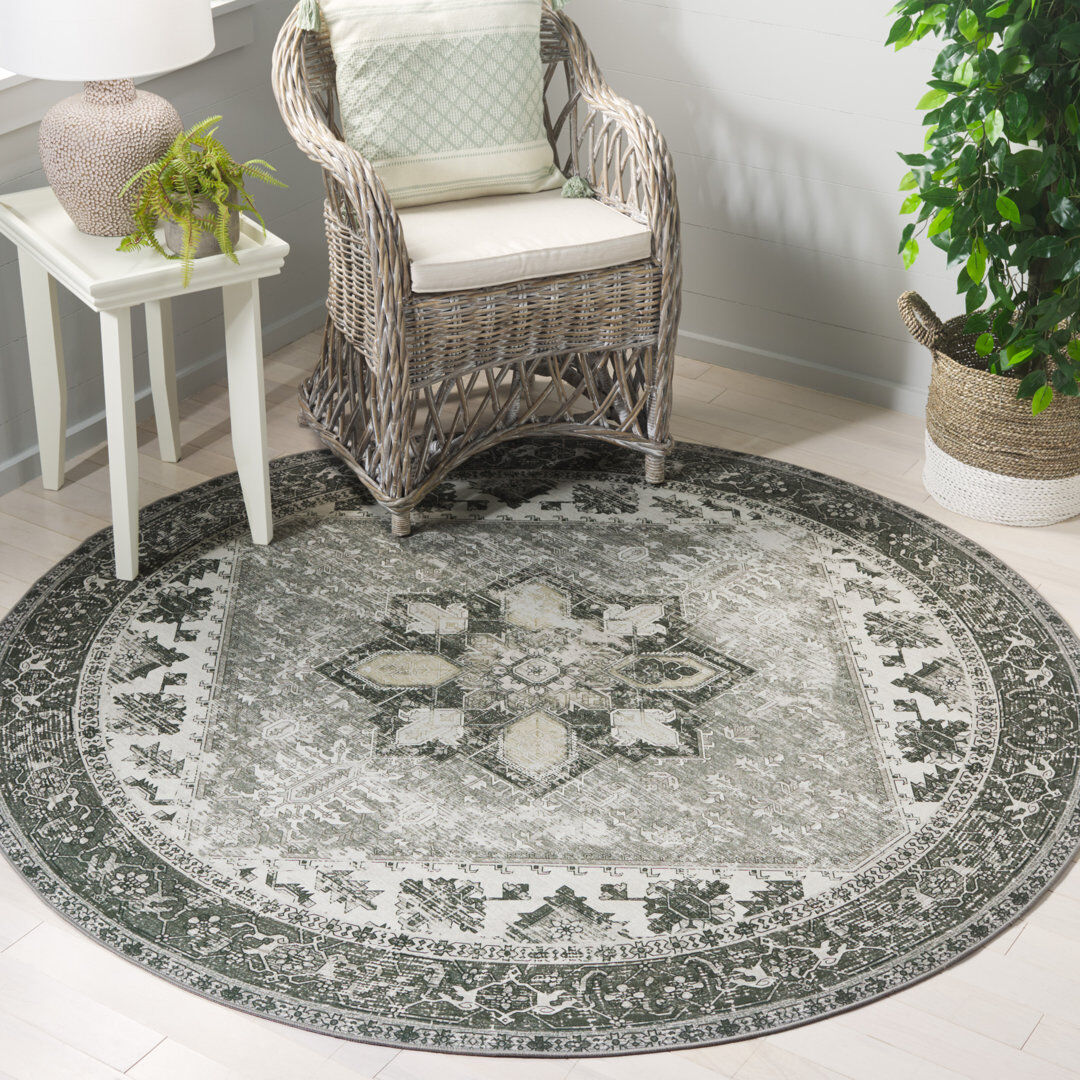 Blue Elephant Tucson Florentine Machine Washable Non-Slip Area Rug Green Round 244 cm