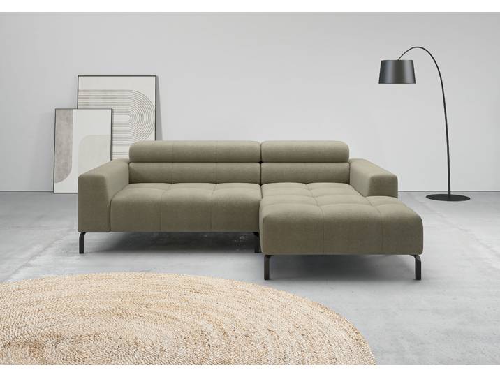 Ecksofa, 223x179 cm, Polyester, Oliv, Kopfteilverstellung, Modern, Home-affaire