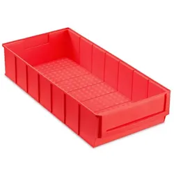 PROREGAL Rote Industriebox 400 B | HxBxT 8,1x18,3x40cm | 4,7 Liter| Sichtlagerkasten, Sortimentskasten, Sortimentsbox, Kleinteilebox