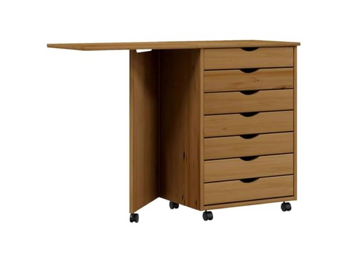 Drehbarer Schrank mit klappbarem Schreibtisch, Massivholz, Kiefer, 7 Flexible Räder, konkaver Griff, mehrschichtiges Holz, breite Ebene, Montage erforderlich, vielseitige Verwendung