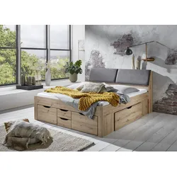 Relita - Funktionsbett Maxi 180 x 200 cm, ohne Lattenrost mit 6 Bettschubladen und Stauraum-Polster-Kopfteil, Ausf. Eiche Artisan Dekor