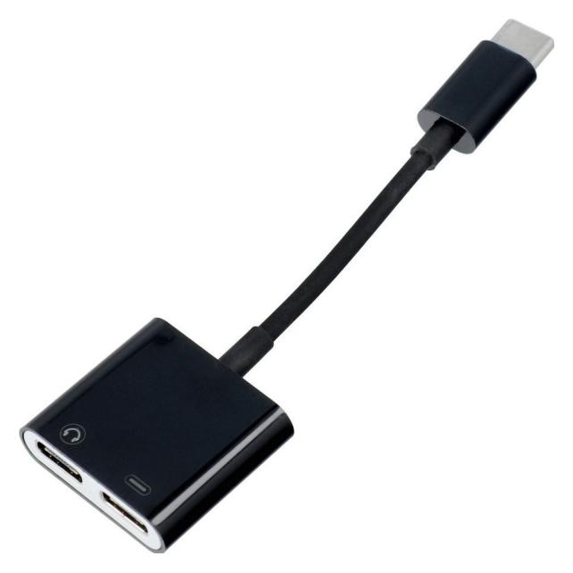 OEM Converter Adaptor AUX 2in1 Type C (male) to Type C (female) / Type C (female) BOX black (DAC) (USB-C, USB-C) (5903396106552)