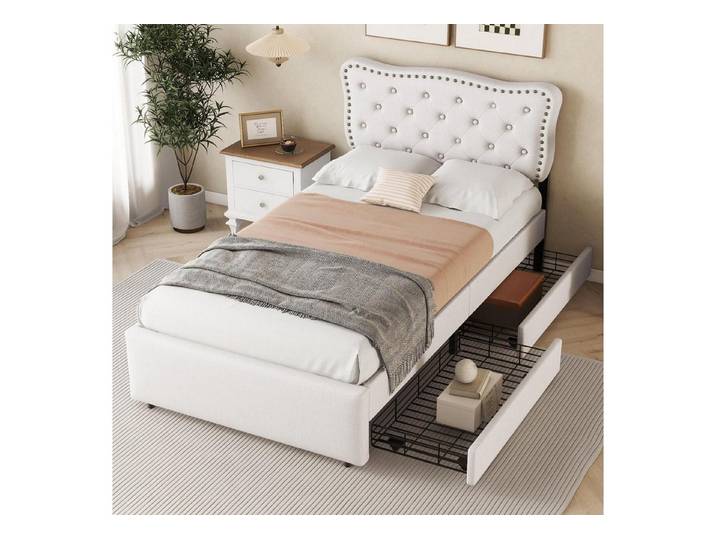 LuxusKollektion Polsterbett Polsterbett 90x200cm Stauraum Hellbeige
