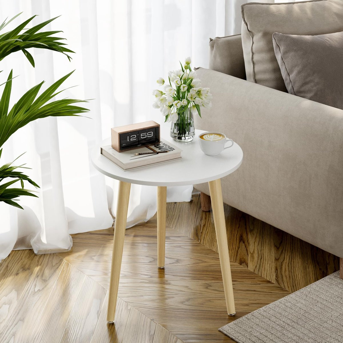 Unyqoos Binnenhuis Bijzettafel met Rond Tafelblad in Scandinavische Stijl