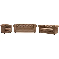 Couchgarnitur 3+2+1 - Microfaser - Vintage-Look - CHESTERFIELD