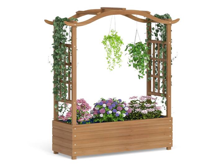 Verhoogd Bloembed met Latwerk Massief Houten Plantenbak